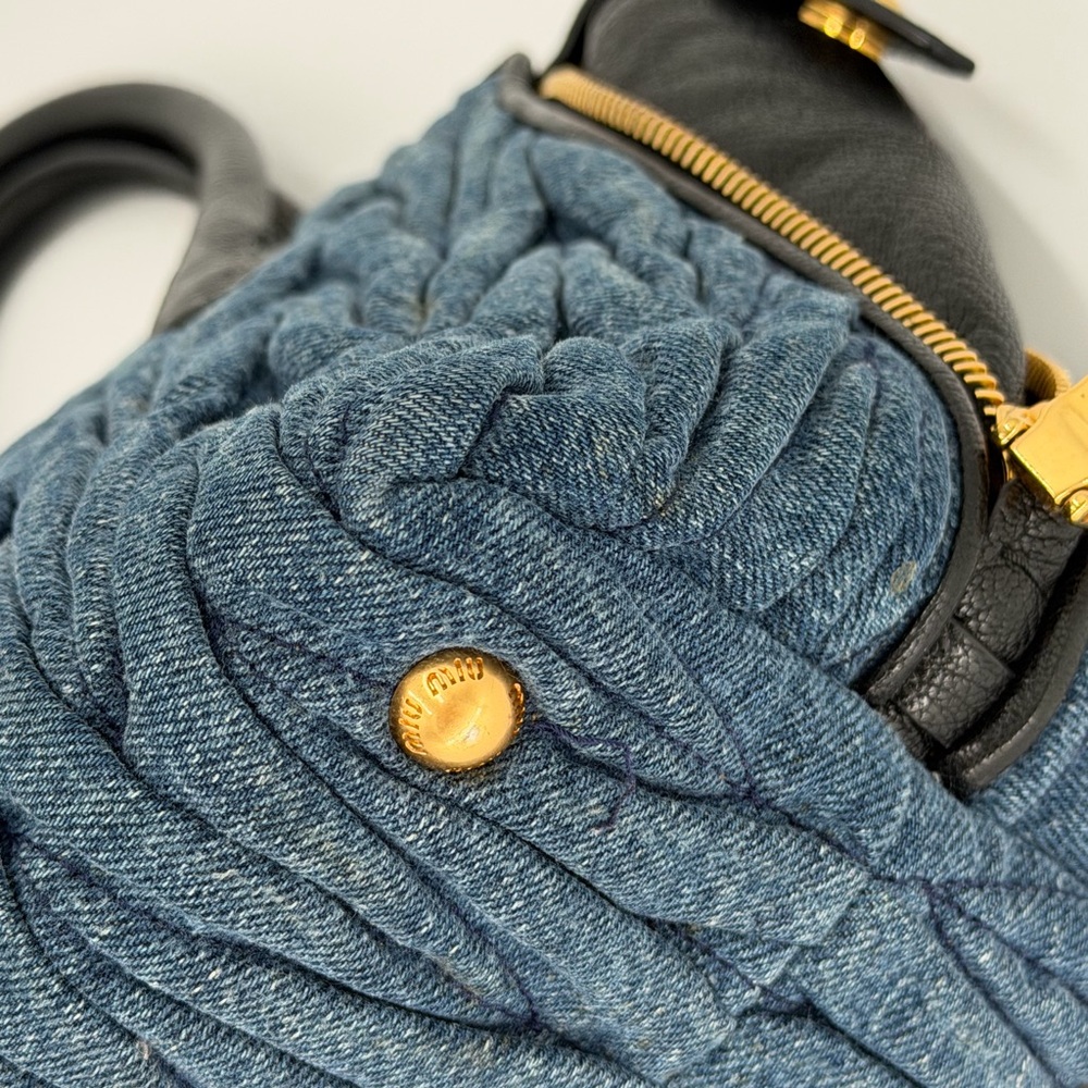 Miu Miu Denim Satchel w/ Black Leather Trim and Gold Hardware w/COA - Picture 11 of 16